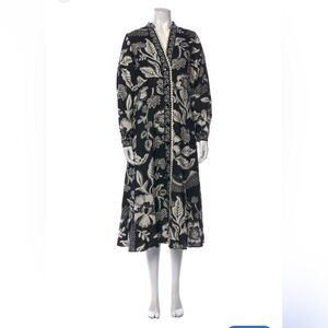 Christian Lacroix Black and White Floral Long-Sleeve Midi Dress